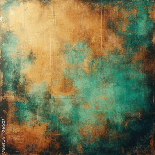 grunge texture with scuffs in gold and turquoise colors photo