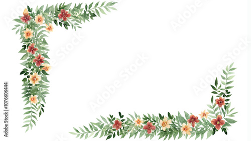 Watercolor floral frame isolated on white background. Hand painted illustration.