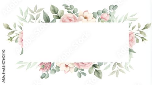 Watercolor floral frame. Hand painted flowers isolated on white background.