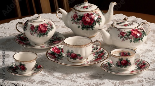 Wallpaper Mural Exquisite China Tea Set on a Lace-Trimmed Tablecloth Torontodigital.ca