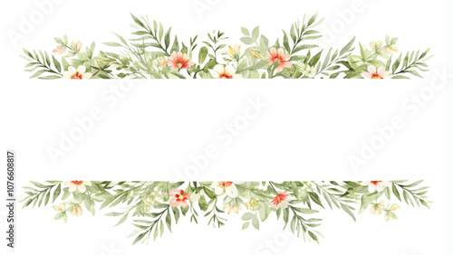 Watercolor floral frame isolated on white background. Hand painted illustration.