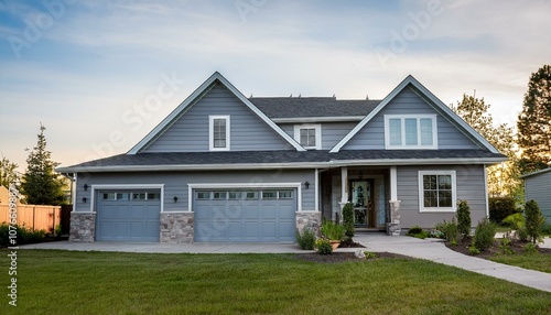 Modern Charm: A Stylish Gray Ranch-Style Model House