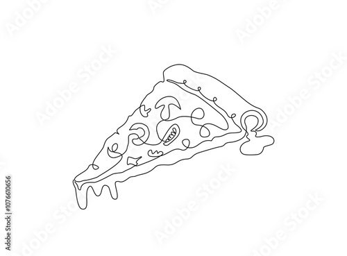 Continuous one line hand drawn of pizza. Pizza fast food in modern single line draw design isolated on white background, vector illustration