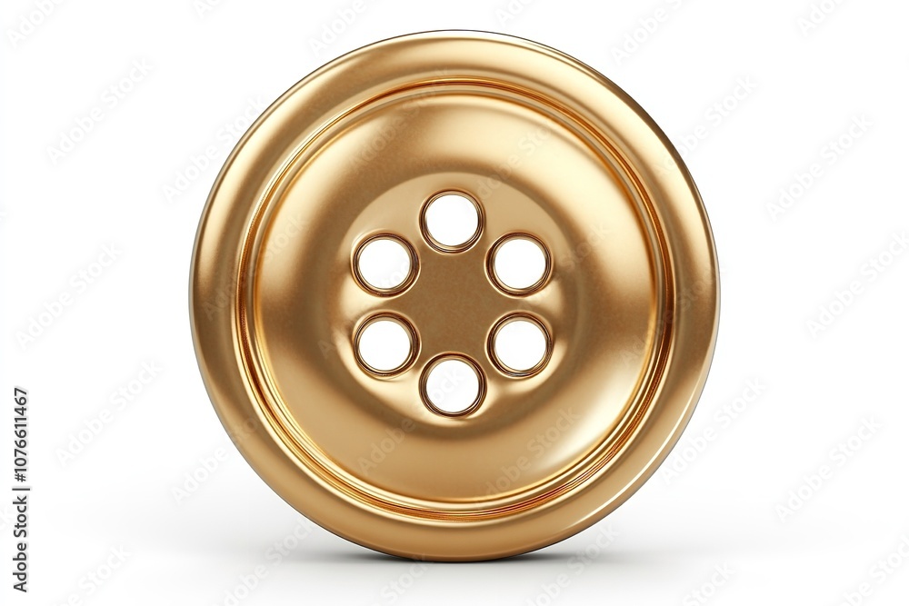 A 3D gold metal button set on a white backdrop. Generative Ai A 3D gold metal button set on a white backdrop. Generative Ai
