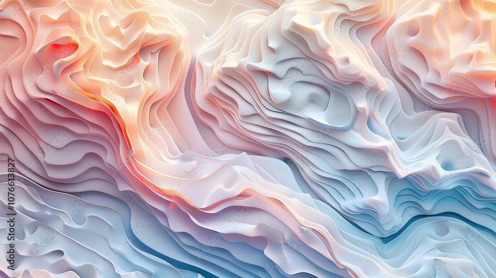 custom made wallpaper toronto digitalModern stylized topographic elevation map with flowing curves and soft shadows, in pastel shades.