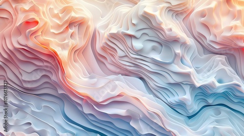 Wallpaper Mural Modern stylized topographic elevation map with flowing curves and soft shadows, in pastel shades. Torontodigital.ca