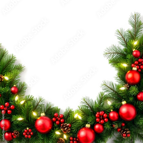 Wallpaper Mural A colorful christmas border:  Christmas tree branches, 
 berries and balls Torontodigital.ca