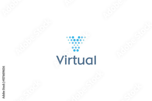 Letter V blue dotted technological virtual reality application logo