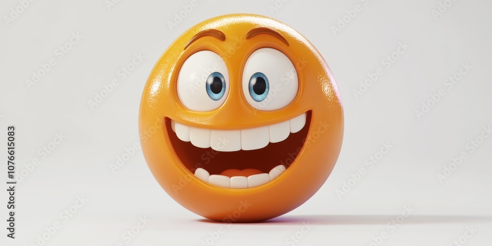 Fototapeta premium A dynamic 3D animated laughing emoticon showcases exaggerated facial features, radiating cheerfulness and engaging with its lively expression.