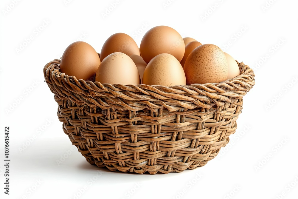 Wicker Basket Filled with Brown Eggs Wicker Basket Filled with Brown Eggs