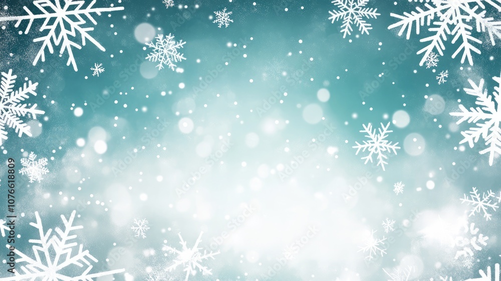 A winter wonderland with delicate white snowflakes falling against a soft, cool blue background. The snowflakes are scattered throughout the image and create a gentle, peaceful atmosphere A winter wonderland with delicate white snowflakes falling against a soft, cool blue background. The snowflakes are scattered throughout the image and create a gentle, peaceful atmosphere
