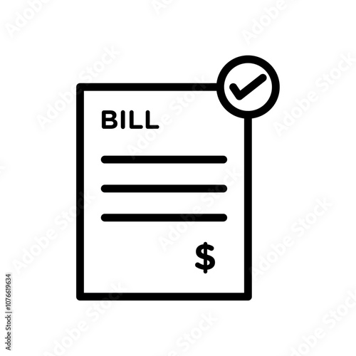 Bill paid icon Vector flat thin line illustration