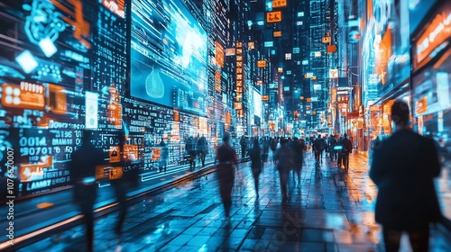 Wallpaper Mural Glowing Digital Billboard Showcasing AI Powered Personalized Advertisements in a Bustling City Nightscape Torontodigital.ca