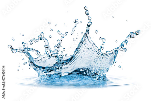 Obraz na płótnie Water splashes and drops isolated on white background. Abstract background with blue water wave w salonie