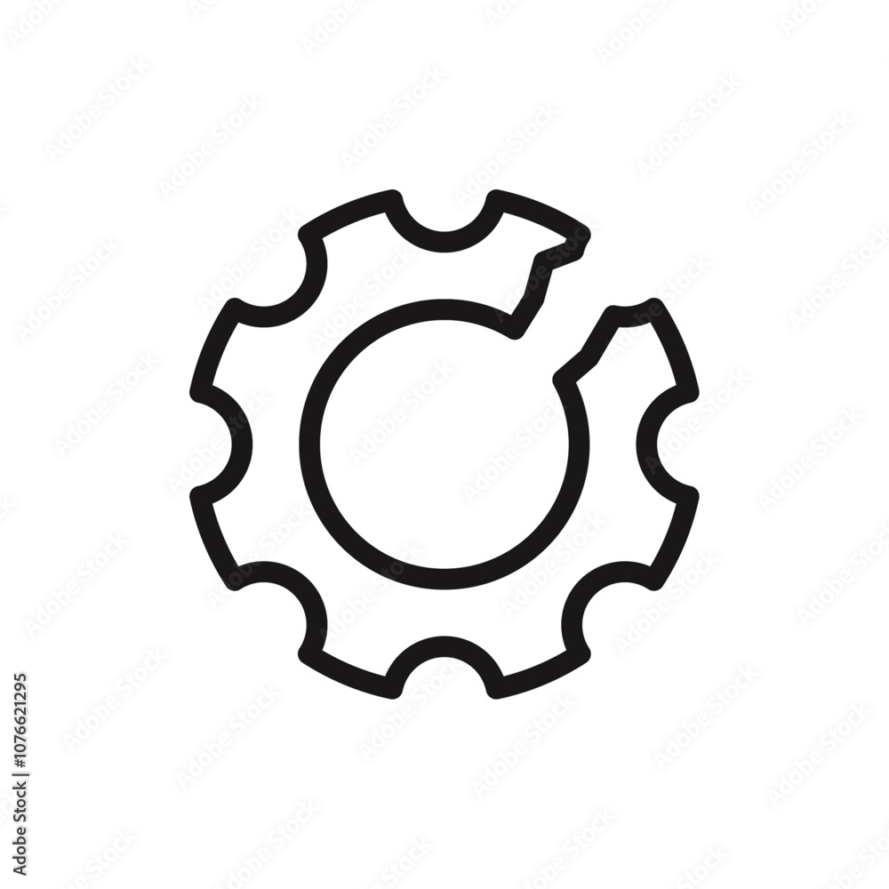 Broken gear icon Vector flat thin line illustration Broken gear icon Vector flat thin line illustration