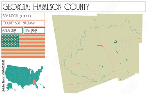 Large and detailed map of Haralson County in Georgia USA.