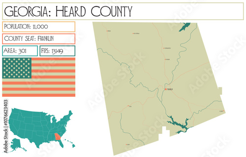 Large and detailed map of Heard County in Georgia USA.