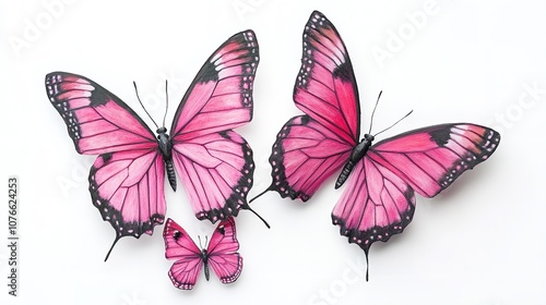 Bright pink butterflies set on isolated white background

 photo