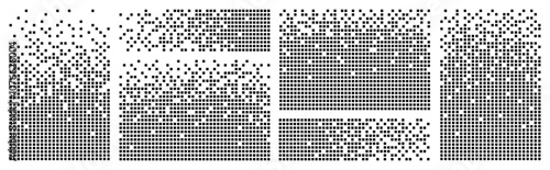 Pixel decay background. Scattered dotted pattern. Decay effect. Decay concept. Pixel mosaic texture set with simple square particles. Vector illustration.