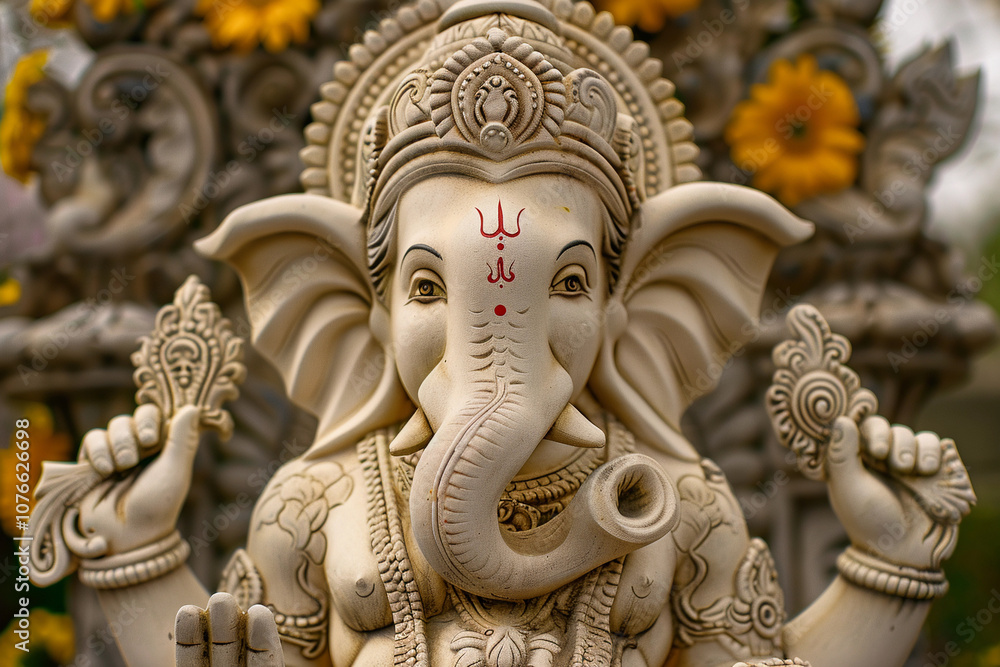 Fototapeta premium Greeting card with bright holiday composition for Ganesh Chaturthi