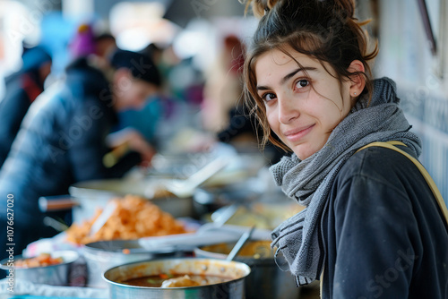 Young teen Enjoying Lunch in School or College Cafeteria Setting with Salad Bowls and Warm Lighting, Generative Ai