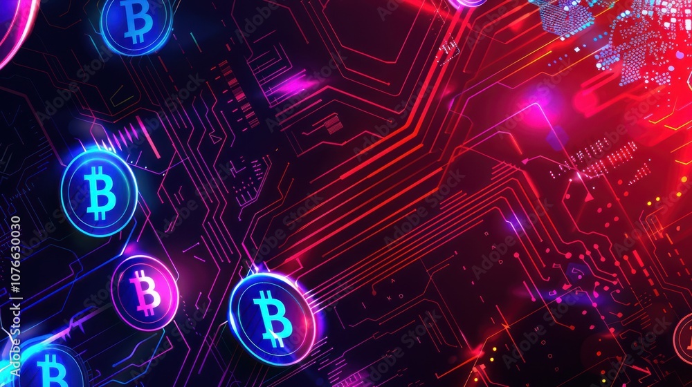 Bitcoin Cryptocurrency on a Circuit Board Bitcoin Cryptocurrency on a Circuit Board