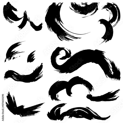 和風素材　筆で描かれたダイナミックな線のイラストセット　ベクター