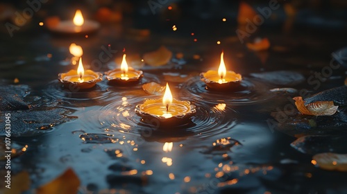 Burning candles in water for Diwali holiday created with Gen

 photo