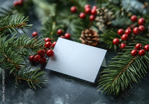 Christmas Tree Branches and Red Bauble Frame Design