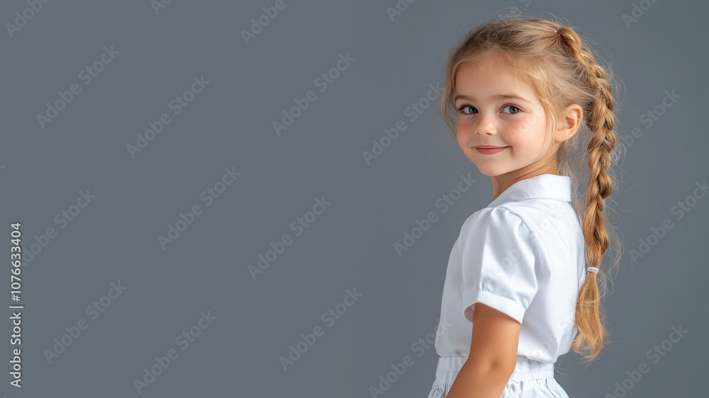 French little girl student smiling wearing uniform isolated on gray background French little girl student smiling wearing uniform isolated on gray background