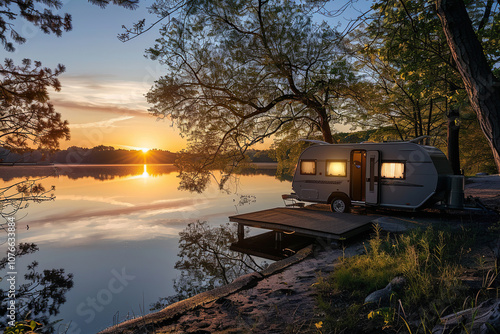 Holiday trip on large family motorhome for holiday in beautiful nature
