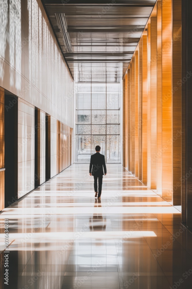 Silhouette of a Businessman Walking in a Modern Office Corridor Silhouette of a Businessman Walking in a Modern Office Corridor