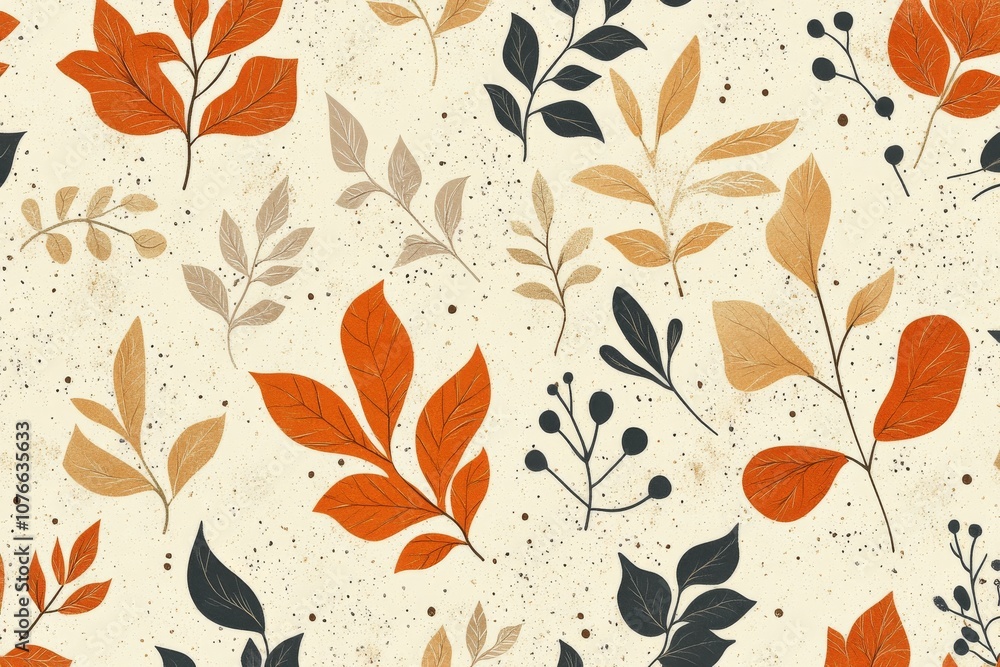 Colorful autumn leaves in a seamless pattern on a beige background Colorful autumn leaves in a seamless pattern on a beige background