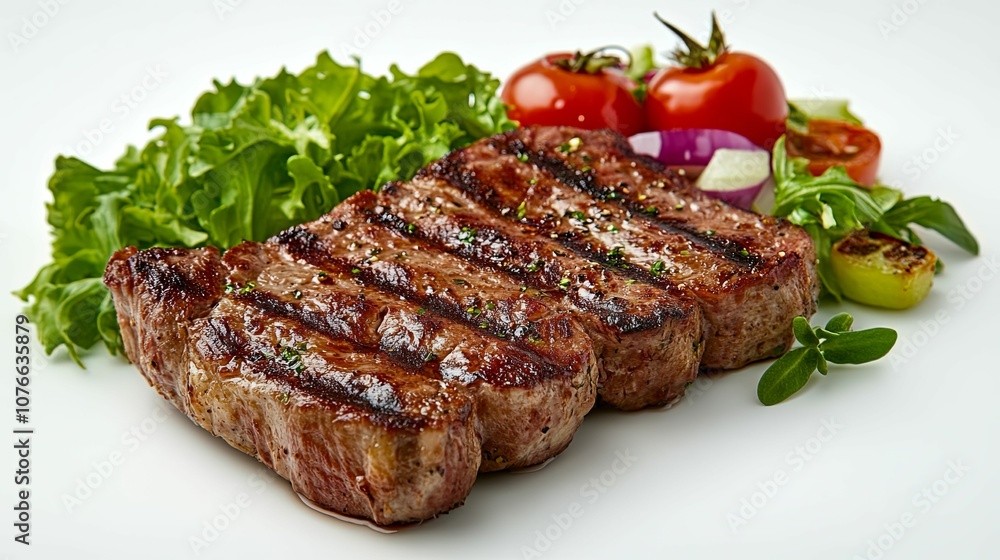 Grilled Steak with Green Salad, Tomatoes, and Onions Grilled Steak with Green Salad, Tomatoes, and Onions