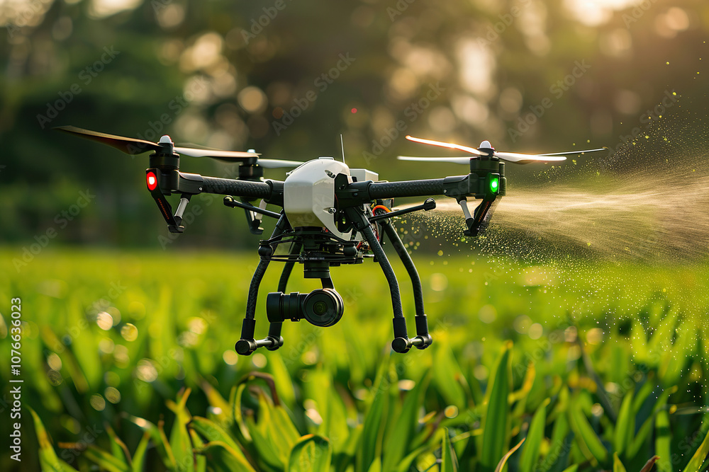 Drone flying in the sky over nature during observation Drone flying in the sky over nature during observation