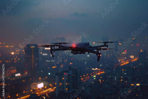 Drone flying in sky over beautiful nature during observation from top