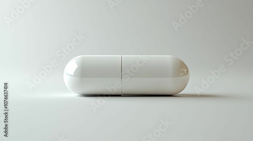 A Single White Capsule Pill on a White Background