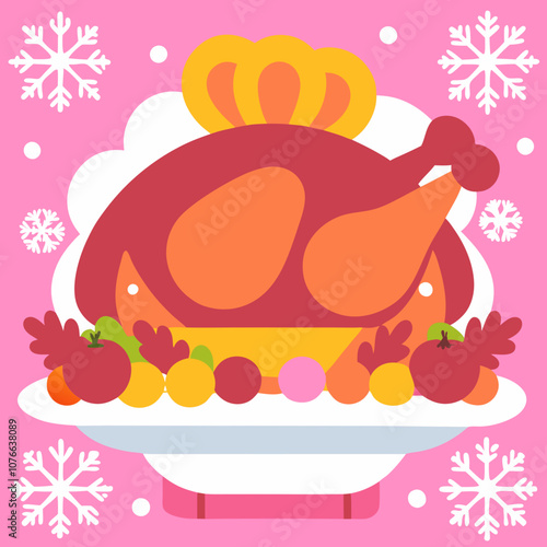  Festive Thanksgiving Turkey Feast: A cheerful and colorful illustration of a roasted turkey platter with all the traditional sides.