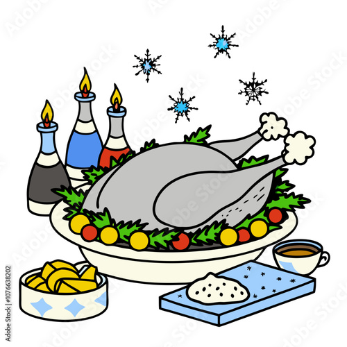 Christmas Roast Turkey Dinner Illustration 