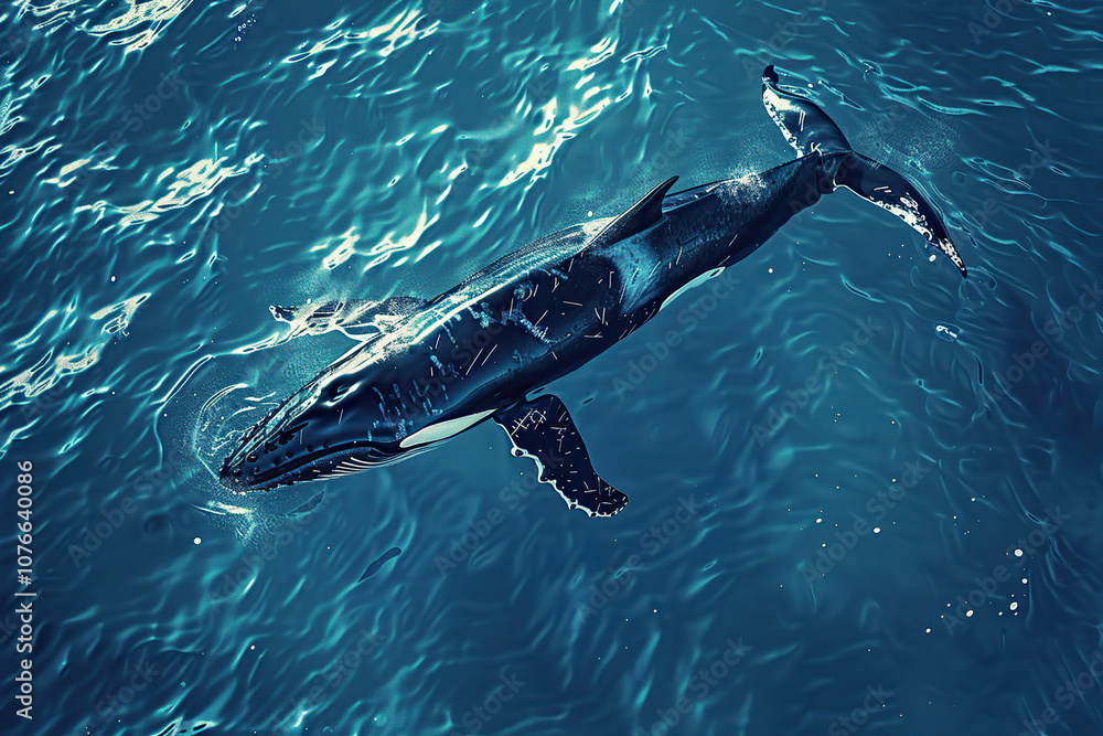 Fototapeta premium Fantastically beautiful majestic huge whale in ocean