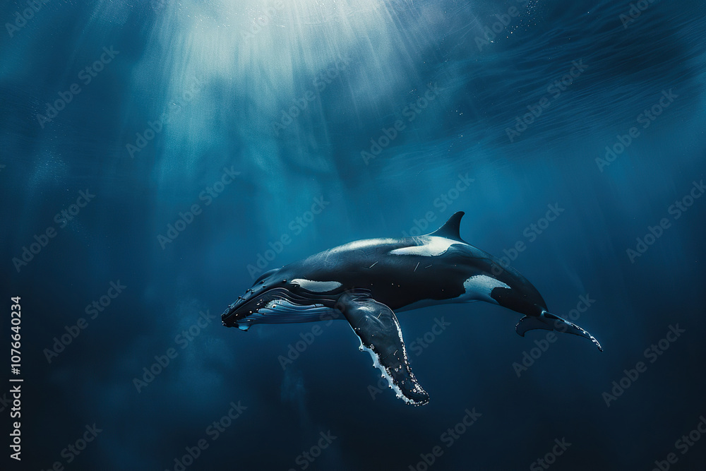 Fantastically beautiful majestic huge whale in ocean Fantastically beautiful majestic huge whale in ocean