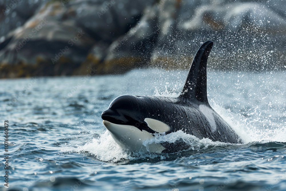 Fototapeta premium Fantastically beautiful majestic huge whale in deep ocean