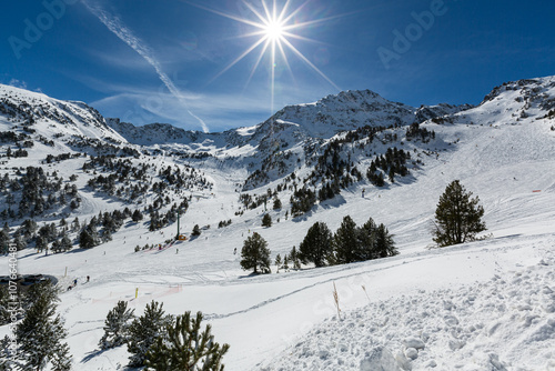 Mountain views in Andorra on a sunny winter day 