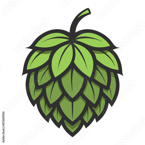 Cartoon illustration of a hop cone, showcasing its vibrant green color and unique structure, symbolizing the key ingredient in beer making and the art of brewing