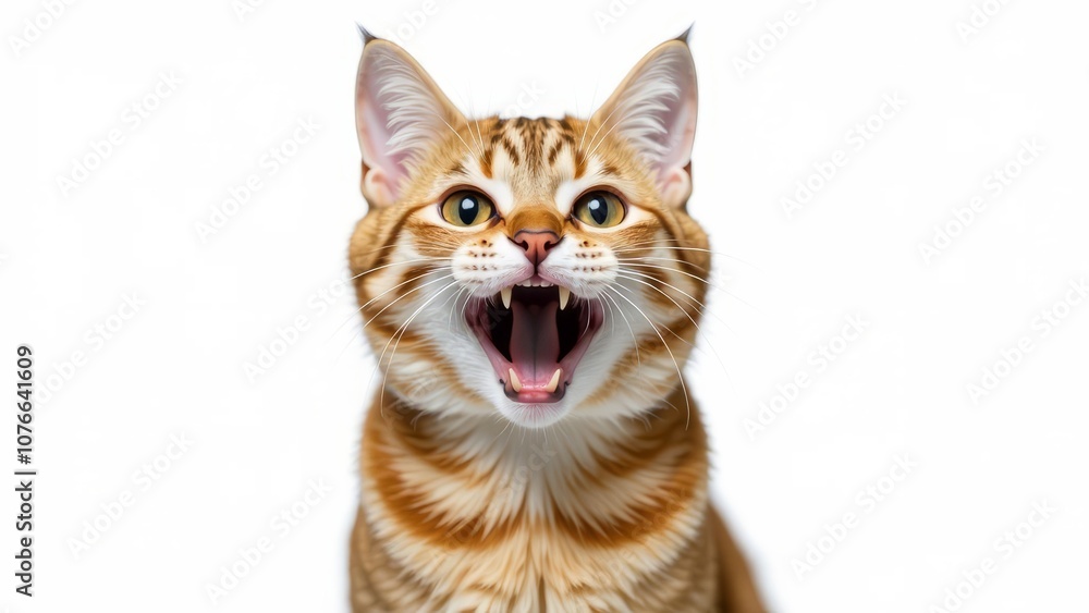 Surprised screaming cat is isolated on white background with a funny and excited expression Surprised screaming cat is isolated on white background with a funny and excited expression