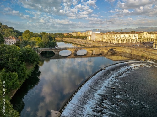 Wallpaper Mural Aerial view of Ponte Vittorio Emanuele I and Po river. Ponte Vittorio Emanuele I is the oldest existing bridge in Turin, Italy. Torontodigital.ca