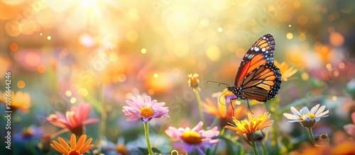 Wallpaper Mural Monarch Butterfly in a Field of Flowers at Sunset Torontodigital.ca