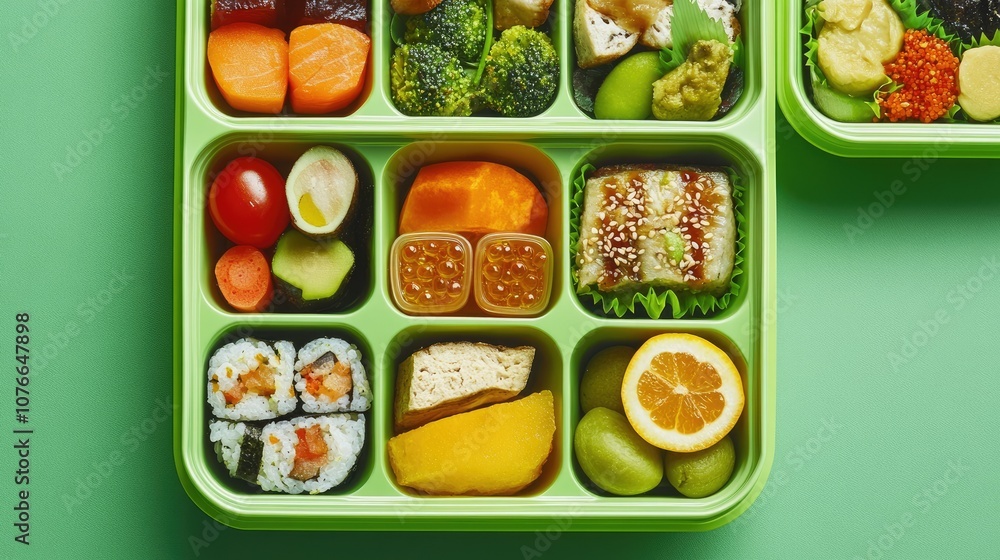 Colorful Bento Box with Fresh Ingredients and Variety Colorful Bento Box with Fresh Ingredients and Variety