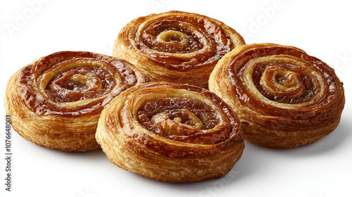 Delicious Danish pastries with golden brown crust and sweet filling, perfect for delightful treat or dessert. Enjoy flaky texture and rich flavor! photo