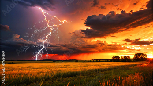 lightning and thunder mover the asphalt road in the